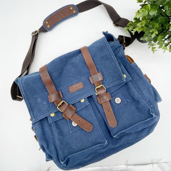 Kattee Bags Kattee Canvas Leather Double Strap Messenger Crossbody